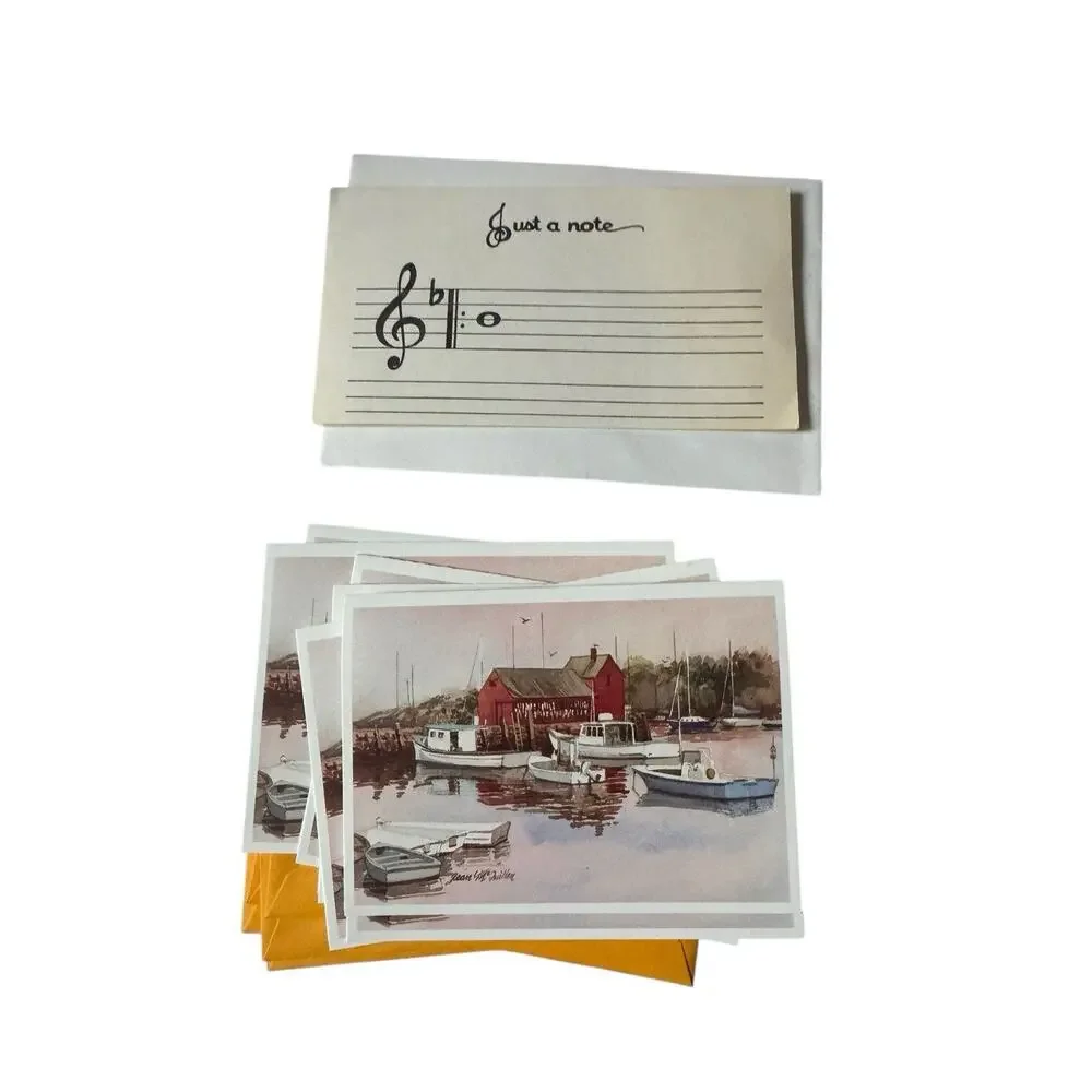 Lot 12 Vintage Blank Note Cards Mixed Themes Cape Shore Boats Rabbit Shell Fruit